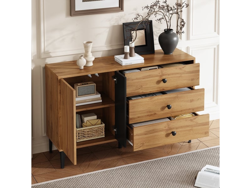  Buffet, meuble de rangement, bahut, avec 2 portes et 3 tiroirs, mode contemporaine, 120 l x 35 l x 76 h (cm)  - Conforama D