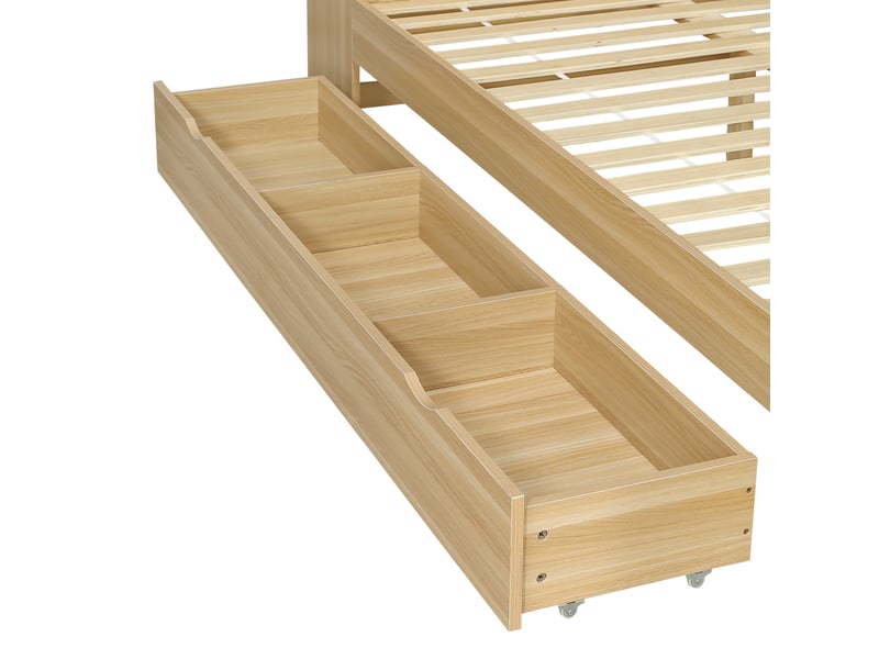  Lit enfant simple 90x200 cm, rangement, table rabattable, tête de lit rangement, structure bois, naturel, sans matelas  - Conforama E