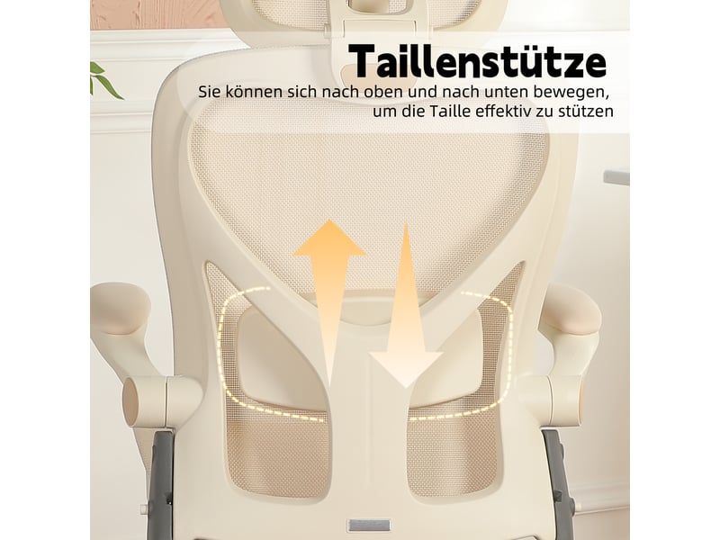  Chaise de bureau ergonomique pliable avec dossier inclinable et soutien lombaire - lpospi - maille - crème  - Conforama E