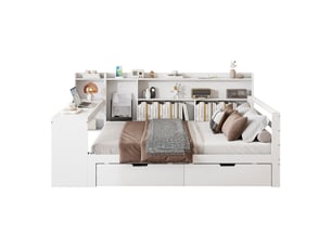 Lit avec rangement 140x200 cm <strong>MERAX</strong>  <strong>lit enfant blanc</strong> coloris blanc
