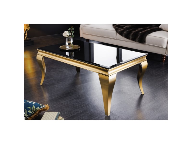 Table basse velena 100 cm verre noir opaque – pieds galbés dorés  - Conforama B