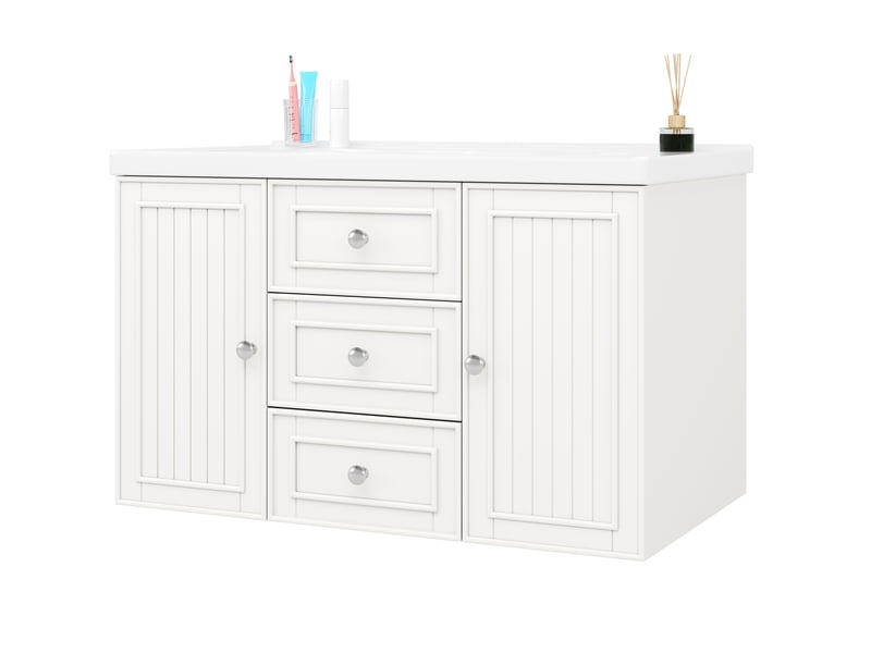 Meuble sous vasque mural 78,5x46x46,8 cm avec lavabo mdf blanc  - Conforama A