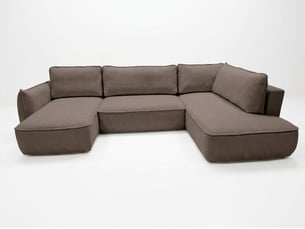 Canapé d'angle gauche convertible <strong>BOBOCHIC</strong> <strong>ESMEE</strong> 5 places Tissu taupe avec coffre de rangement