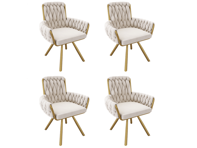  Lot de 4 chaises 63x50x87cm, fonction de pivotement 360°, dossier et accoudoirs confortables, velours, beige  - Conforama A