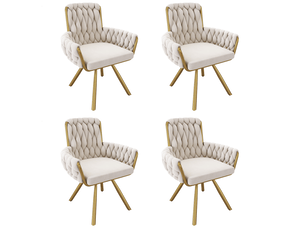 Lot de 4 chaises 63x50x87cm, fonction de pivotement 360°, dossier et accoudoirs confortables, velours, beige