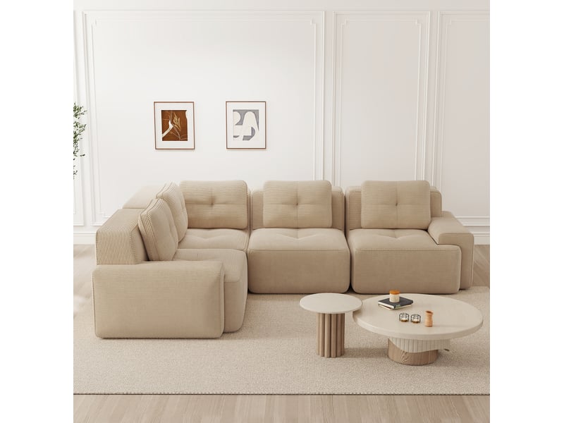  Canapé d'angle modulable 4 places en velours côtelé beige  - Conforama B