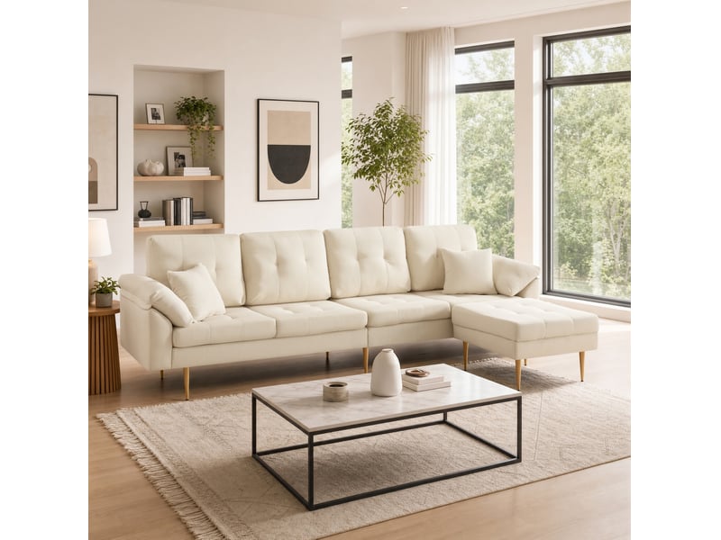  Canapé 4 places 250x70x87 cm modulable en velours côtelé beige clair  - Conforama C