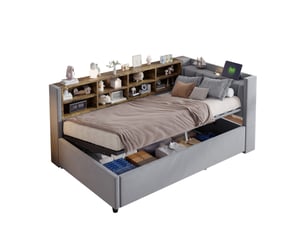 Lit coffre 90x200 cm OKWISH   coloris gris