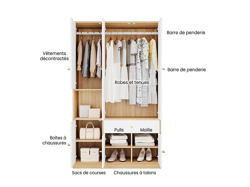  Armoire penderie grise 70x50x200 cm avec tringle et 10 étagères  - Conforama E