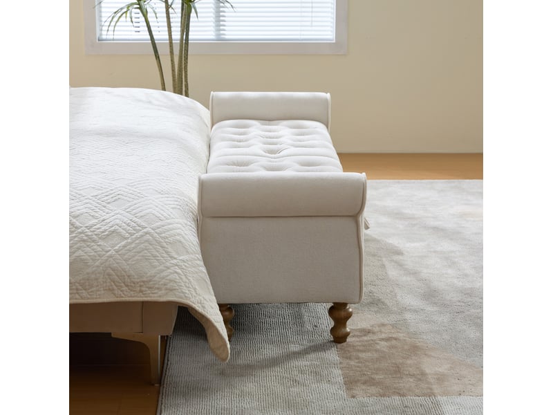  Banc coffre 156x41x51 cm, 2 couvercles, rangement, design moderne, structure robuste, tissu bouclette, couleur beige  - Conforama E