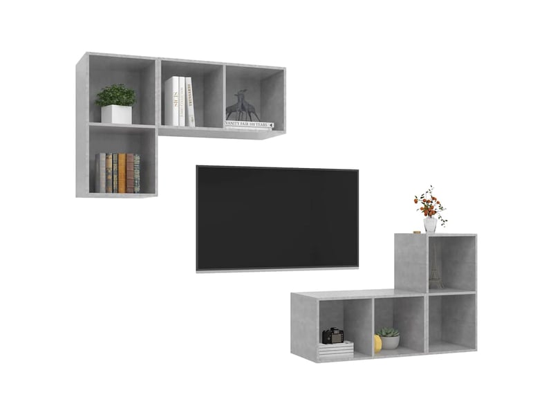  Lot de 4 meuble tv mural, meuble tv suspendu gris béton bois d'ingénierie shl51727  - Conforama C