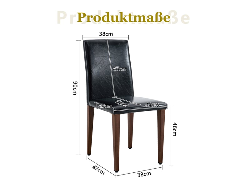 Lot de 4 chaises de salle à manger 90 cm chaise cuisine, noyer et noir, pu+métal, dossier adapté, chaise moderne  - Conforama C