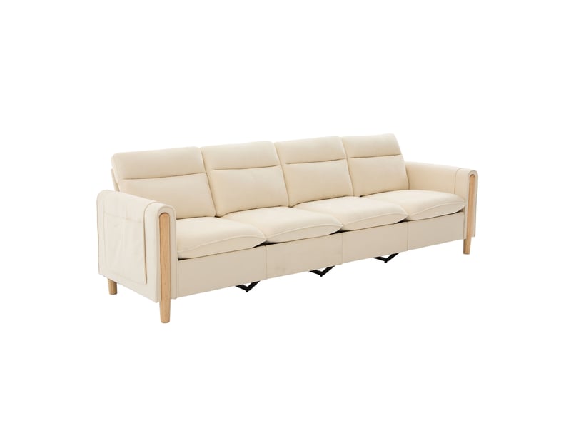  Canapé modulable 4 places beige en tissu avec 2 poufs de rangement, 261 cm, pour un salon familial organisé  - Conforama A