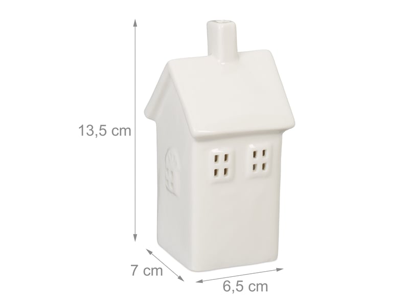  Photophore en forme de maison ambiance cosy déco intérieur 18 x 12 x 12 cm en porcelaine blanche 13_0015196  - Conforama B