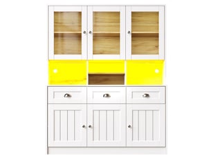 Buffet de cuisine - buffet haut avec éclairage led et portes acryliques - 3 tiroirs, étagères réglables 140x40x175 cm - blancnoir