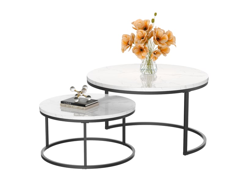  Tcqpz table basse 2 pièces 80x45 cm et 60x33,5 cm, mdf marbré, structure en fer  - Conforama A