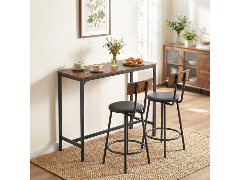  Table de bar avec 2 tabourets hauts avec dossier, marron rustique  - Conforama D