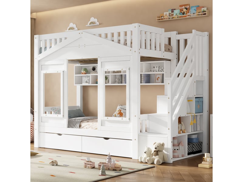  Lit superposé 90x200 cm coloris blanc pin  - Conforama E