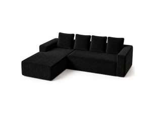 Canapé d’angle modulable avec méridienne réversible sans montage - assise profonde, velours côtelé noir
