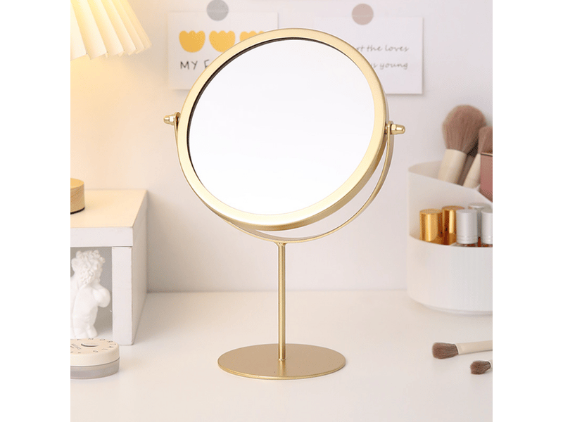 Miroir de bureau, miroir de maquillage, miroir sur pied, angle réglable, fond rond (doré) - Conforama D