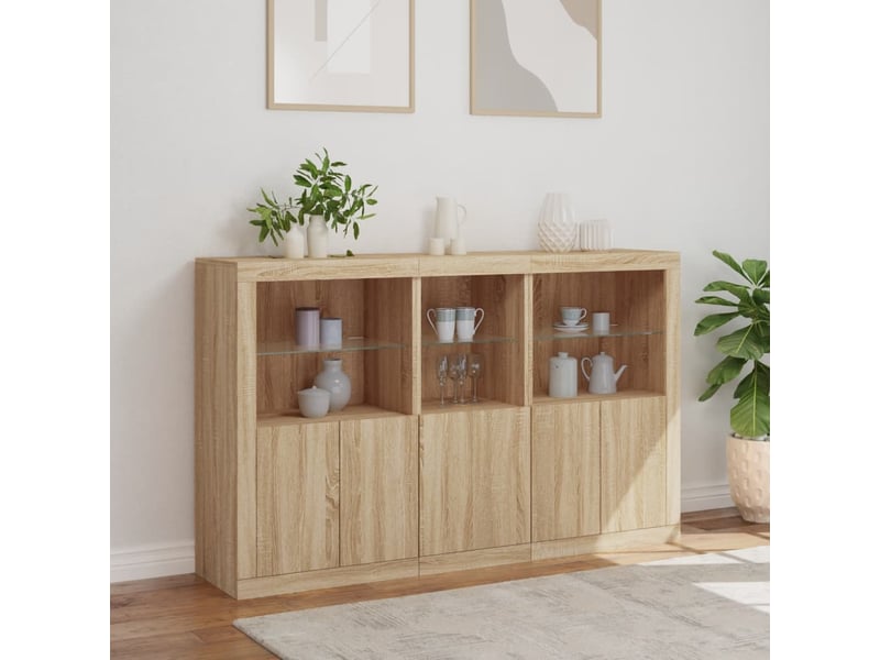 Buffet - bahut - meuble de rangement avec lumières led chêne sonoma 162x37x100 cm  - Conforama D