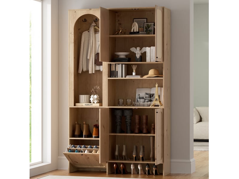  Vestiaire décor rotin 4 portes avec abattant 120x35x200 cm naturel  - Conforama B