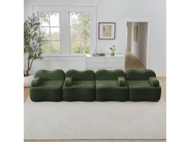  Canapé modulaire d'angle sans cadre avec assise profonde et accoudoirs ergonomiques, en velours vert  - Conforama B