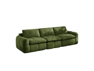 Canapé modulable sans cadre 3 places vert, chenille, capitonnage quadrillé, ergonomique, coussins épais, sans montage