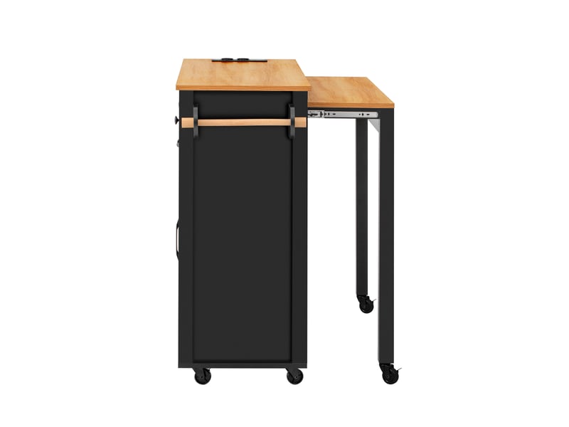  Îlot de cuisine sur roulettes 120 x 40–75 x 92 cm, plan extensible 40-75 cm, station de charge intégrée, mdf, noir  - Conforama E