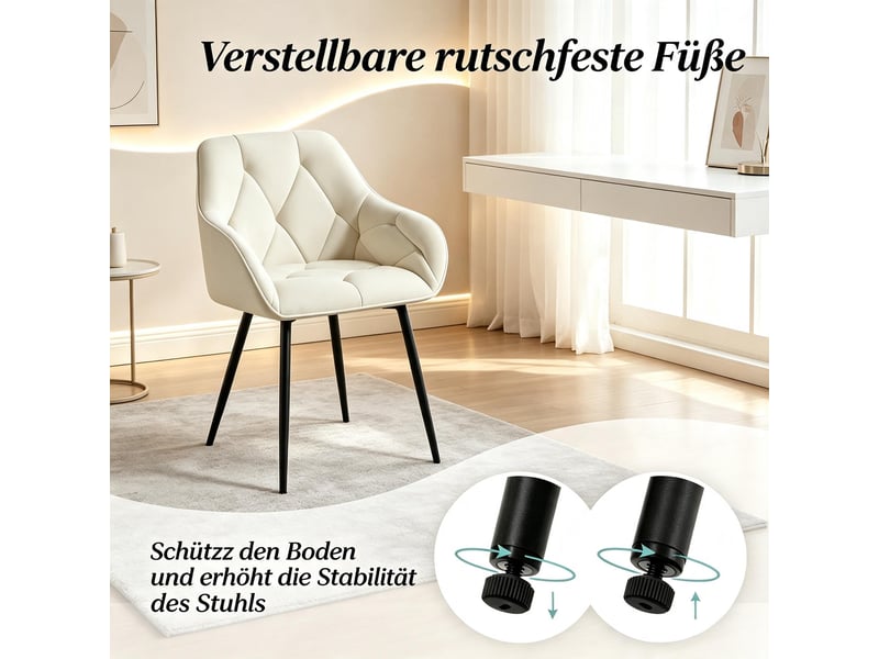  Lot de 2 chaises de salle à manger,45,5x45x83,5 cm,velours,crème  - Conforama D