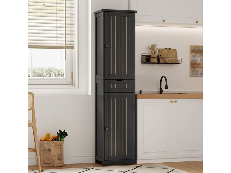  Colonne de cuisine avec 2 portes, 1 tiroir et 4 étagères réglables pour cuisine, salle à manger, noir, 40 × 30 × 170 cm  - Conforama B