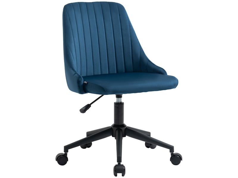  Fauteuil de bureau en velours bleu à hauteur réglable, ergonomique, pivotant à 360° et équipé de roulettes, 50 x 58 x 77-87 cm  - Conforama A