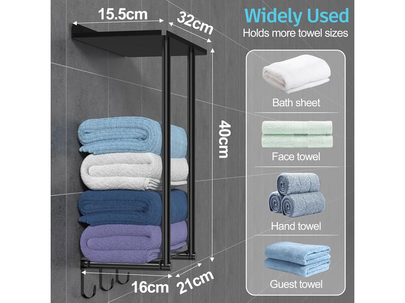  Porte serviette salle de bain, rangement serviette salle de bain, porte serviette murale noir  - Conforama C