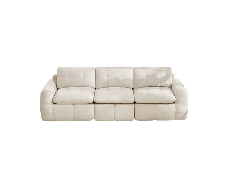  Canapé droit modulable 3 places en chenille beige – 264 x 97 x 68 cm Fay Lum - Conforama A