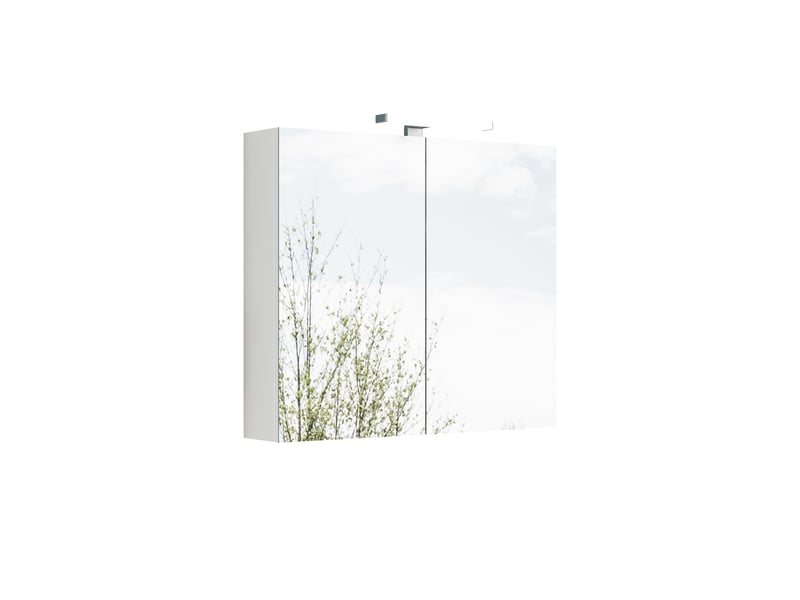  Meuble miroir salle de bain mural 80cm blanc led, prise fr, 2 portes, préassemblé  - Conforama D
