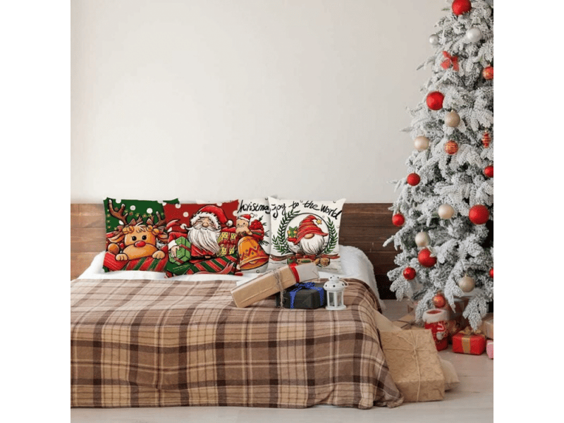  Lot de 4 housse de coussin noël 45 x 45 cm, noël décoratif canapé en coton et lin noël pour canapé lit chambre chaise jardin - couleur noël, blanc  - Conforama D
