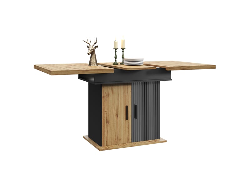 Table à manger extensible 4 à 6 personnes avec rangement, noir et naturel, 110-140 cm - Conforama A