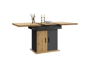 Table à manger extensible 4 à 6 personnes avec rangement, noir et naturel, 110-140 cm
