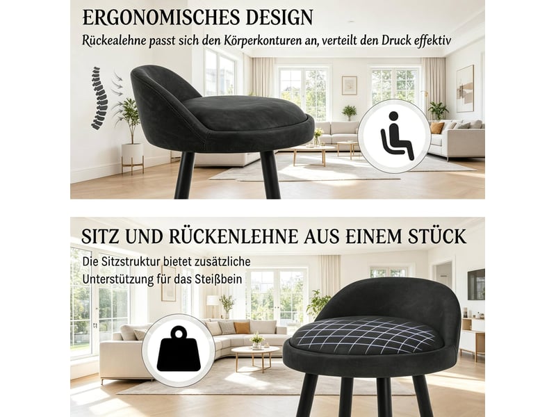  Tabouret de bar avec dossier 36,5 x 40 x 78,5 cm – anthracite – repose-pieds et patins réglables antidérapants  - Conforama E