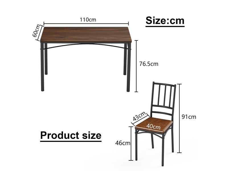 Ensemble table et chaises avec 1 table et 4 chaises  - assises en pu - acier et panneau de particules - noyer  - Conforama D