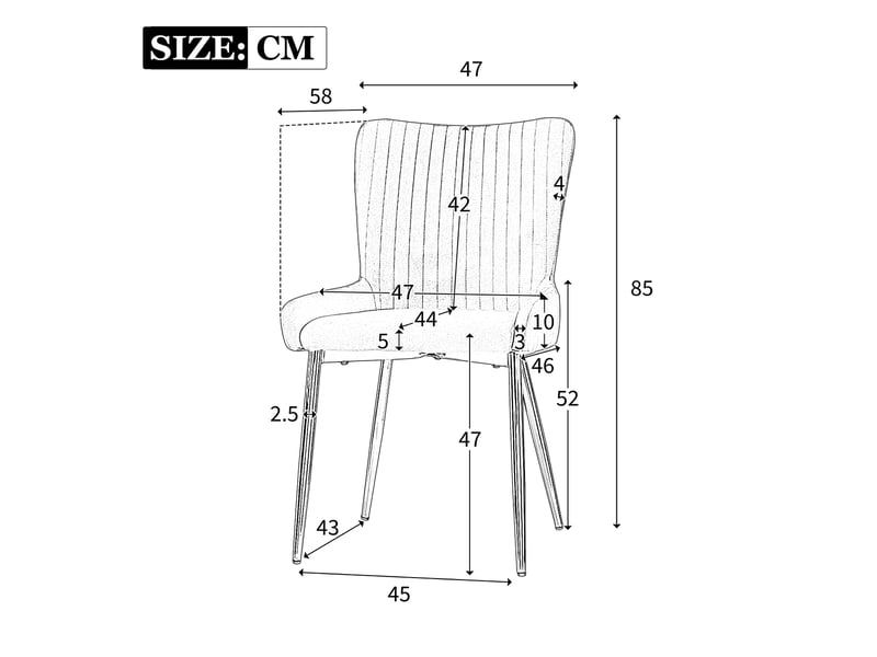  Lot de 4 chaises 58x47x85 cm, chaises salle à manger, gris, structure en métal, dossier avec support lombaire  - Conforama C