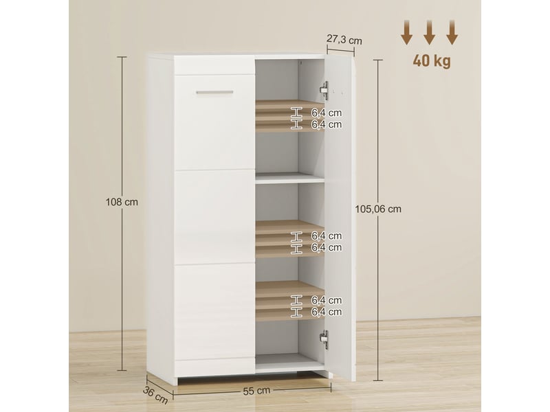  Meuble à chaussures laqué blanc, avec étagères réglables, idéal pour l'entrée ou le couloir. Capacité : 10 paires.  - Conforama D