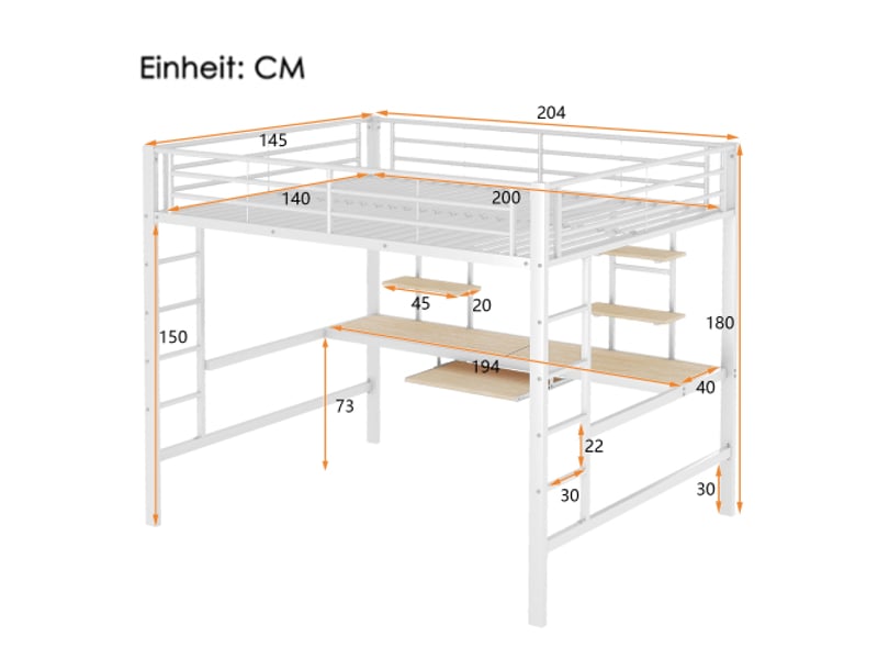 Lit mezzanine 140x200 cm coloris blanc métal lit enfant blanc - Conforama C