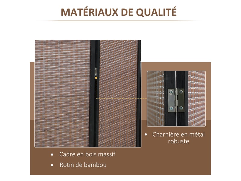  Paravent en bois séparateur de pièce closion de séparation pliable 4 panneaux marron 180 x 180 cm  - Conforama E