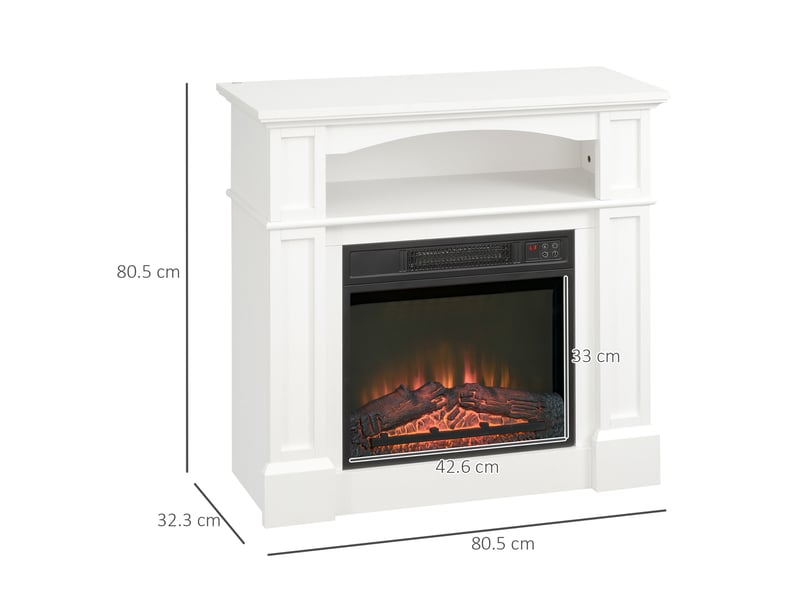  Cheminée électrique avec effet flamme led réglable, 1800 w, télécommande, minuterie et étagère intégrée, blanche  - Conforama C