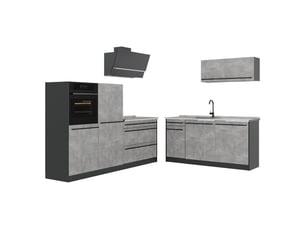 Vicco cuisine, bétonanthracite, 220cm plan de travail marbre