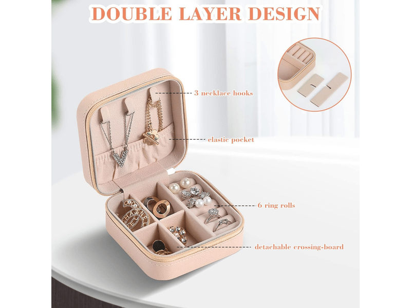  Boîte à bijoux portable, boîte de rangement, boîte d'emballage pour bagues, colliers et bracelets, boîte à bijoux, rose  - Conforama C