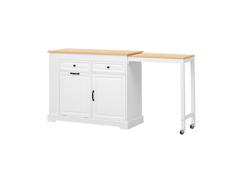  Îlot de cuisine mobile avec plan extensible et 2 tiroirs blanc KL000017AAK - Conforama A