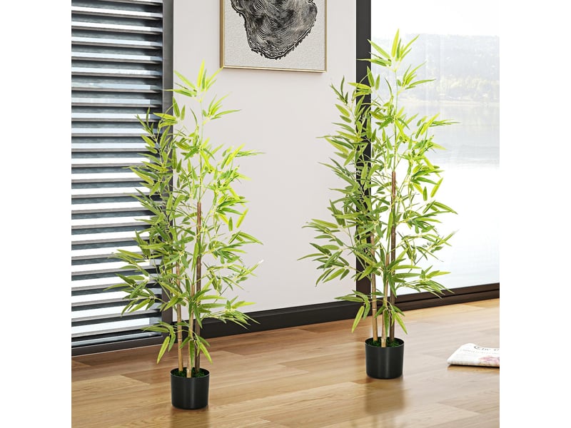  Lot de 2 bambous artificiels 3 troncs en pot vert h 120 cm  - Conforama D