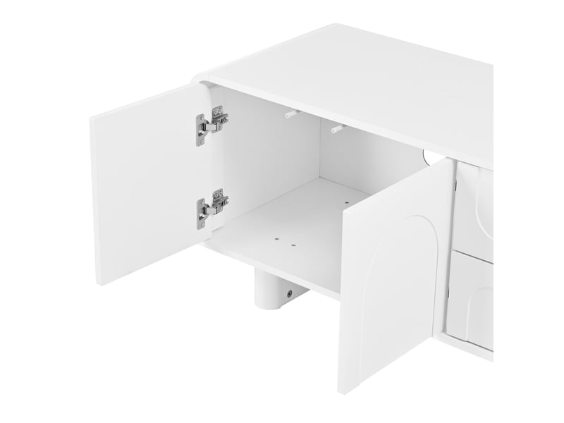  Meuble tv 4 portes 2 tiroirs en mdf et panneau de particules blanc 180 x 40 x 46 cm GL7990W - Conforama D